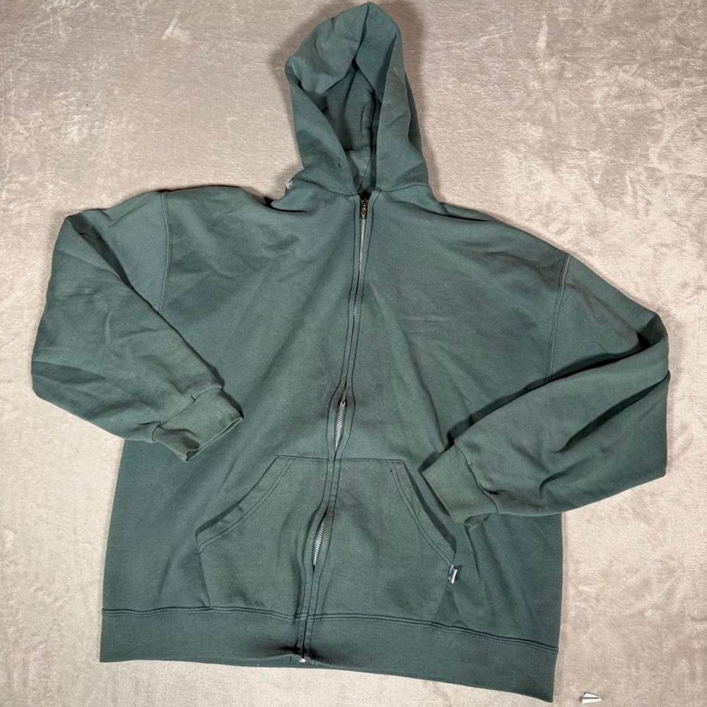 Vintage Russell Athletic Full Zip Hoodie Green Heavyweight Sweatshirt Mens XL